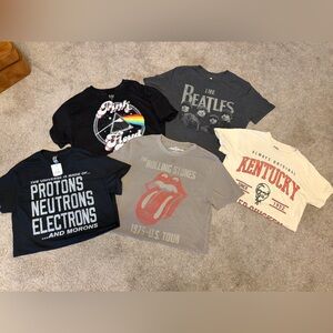 Lot of 5 adult small tees(beetles,Pink Floyd, Rolling Stones, KFC,& funny one)